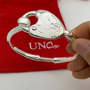 UNO de 50 Bracelet - Heart Lock Hinged Bracelet silver Love Luck Bracelet